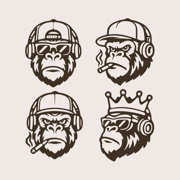 Gorilla Head Mascot Logo Set Vector Illustration