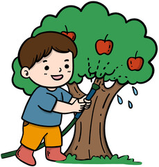 Watering the apple tree