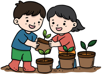 Kids Watering Plants Together