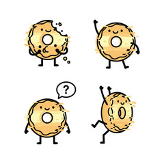 Donut characters with different emotions and actions in a simple doodle style