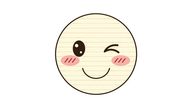 Hand drawn winking smiley face on a round piece of yellow lined notebook paper conveys a friendly and cheerful mood for informal messages.