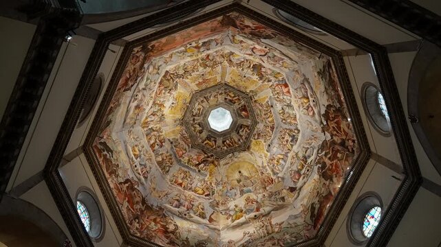 Upward View of Painted Dome Interior in Florence Cathedral