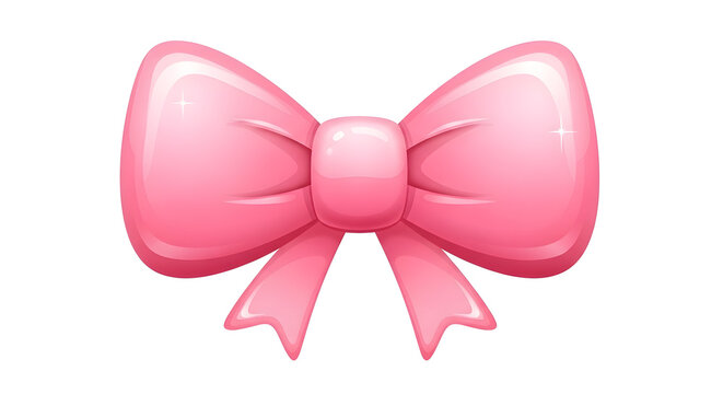 A shiny pink decorative ribbon bow isolated on a white background