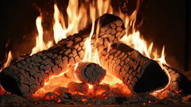 Burning logs in a fire