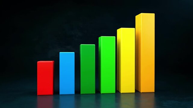 Growing 3D bar chart with colorful blocks showing business success