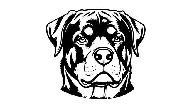 Rottweiler Dog Head Portrait Black and White Vector Illustration
