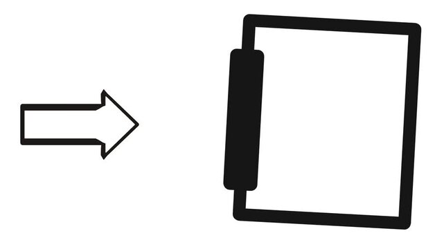 The arrow and the frame in the form of a book swing with braking towards the end of the movement.