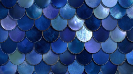 Deep blue layered scales create luxury decorative background for premium branding and packaging. Metallic outlines enhance corporate advertising, fashion campaign, interior design and print production