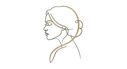 Minimalist profile portrait features a woman's head and shoulders outlined with elegant continuous lines.