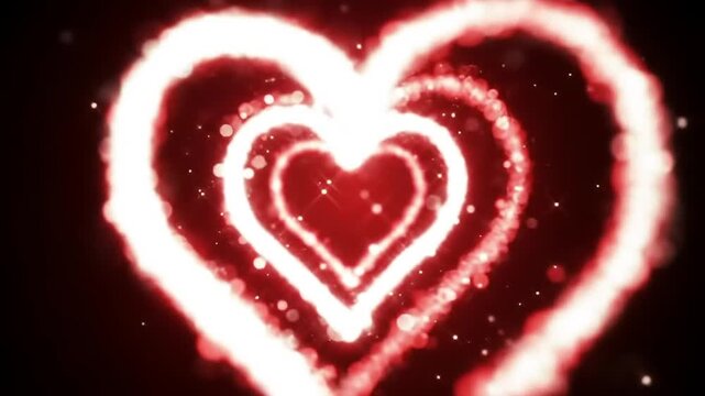 Glowing red heart outline with sparkles on dark background for Valentine's Day or love-themed greeting