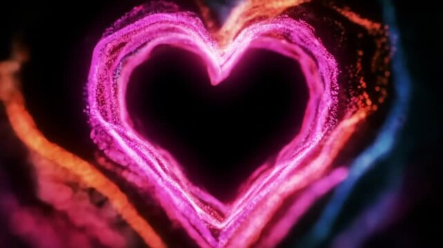 Glowing neon heart shape with multicolored lights, abstract background, romantic ambiance, love concept