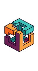 Fototapeta premium Geometric optical illusion, interlocking shapes of varying colors on black