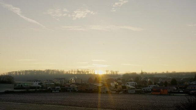 Panoramic View of Cugy Village at Sunset in Switzerland