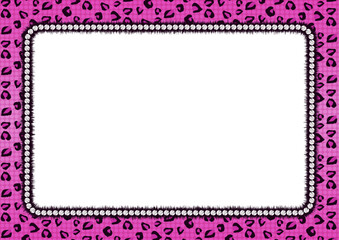 平成レトロなヒョウ柄の背景フレーム ピンクのレオパード柄とラインストーンのデコレーションベクター素材