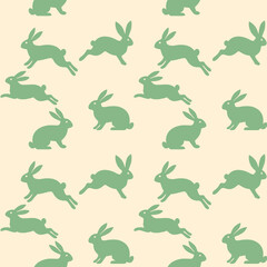 Seamless repeat pattern featuring sage green bunny silhouettes on a soft cream background. Elegant Easter and spring design for fabric, nursery decor, wallpaper and wrapping paper.
