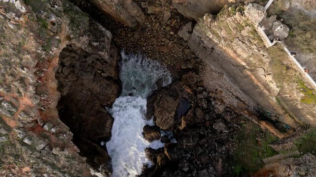 Top Down Drone Ascent Over Boca do Inferno in Cascais