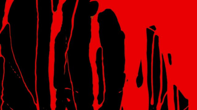 intense Red Liquid Dripping Down Screen Transition Reveal on Black Background