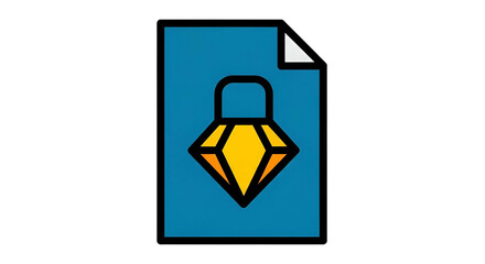 A blue document with a lock/diamond design on a black background