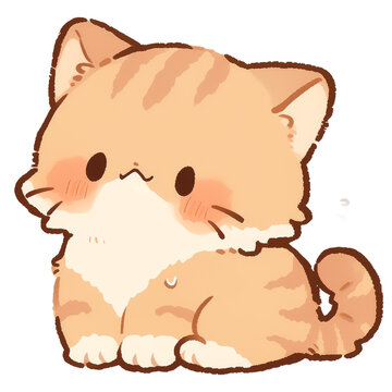 cute cat sad, emote, cartoon style, Transparent png background