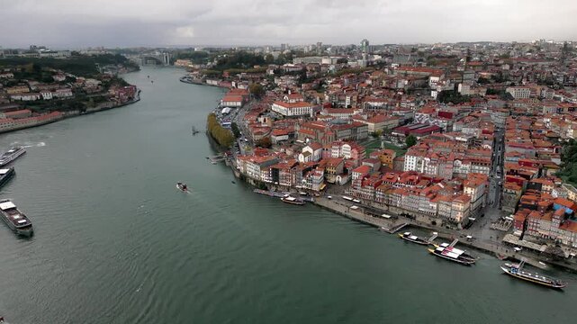 Aerial Dolly In Over Porto City and Douro River
