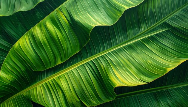 Gemini said

A vibrant close-up of a fresh green banana leaf reveals an abstract tropical pattern of veins and natural foliage texture in this bright macro detail of palm tree flora