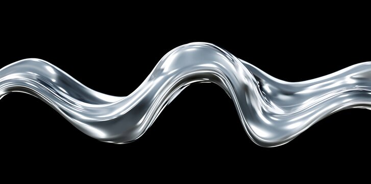 Abstract luxury black and silver liquid background with smooth metallic surface and soft glossy reflections, ideal for premium product mockups, cosmetic branding, or high end tech presentation scene