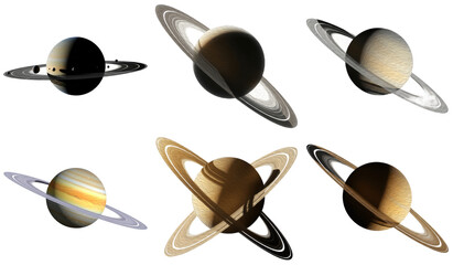 mesmerizing 3d renders depicting various views of the ringed planet saturn, showcasing its majestic cosmic beauty. © Gogu