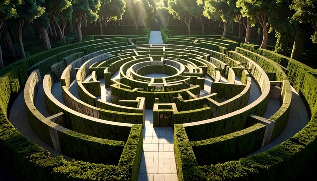 Abstract Geometric Maze Labyrinth Illustration with Complex Pattern and Structured Pathways