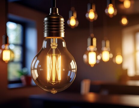 lampu bohlam yang menyala di dalam kafe