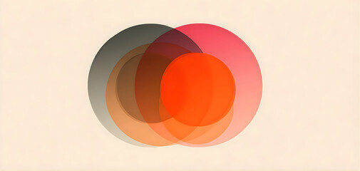 Fototapeta premium Vibrant orange and gray gradient circles overlap on beige background