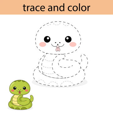 Trace And Color Cute Snake Worksheet For Preschool Kids