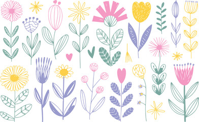 Scandinavian Floral Doodle Elements – Colorful Wreaths and Summer Botanicals © MDABU