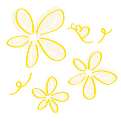 黄色い花のかわいい落書き風のイラストセット