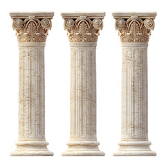Set of Three Ornate Roman Columns Isolated