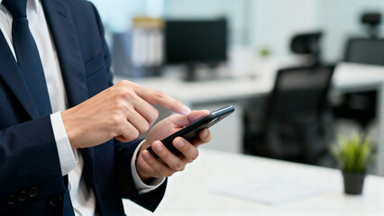 Fototapeta premium Business Professional Making Secure Mobile Payment Using Smartphone in Modern Office