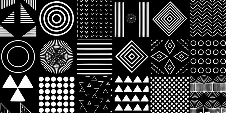 Abstract geometric patterns in black and white create a striking visual