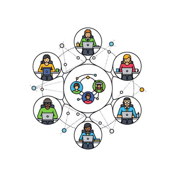 Diverse professionals working remotely in a connected global network