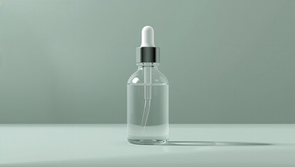Clear glass dropper bottle with black cap minimalist essential oil container empty vial laboratory beauty product packaging