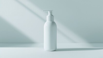 Empty white plastic pump bottle minimalist product mockup clean background soft lighting commercial use