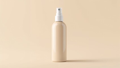 White Spray Bottle on Beige Background with Soft Lighting and Minimalist Aesthetic