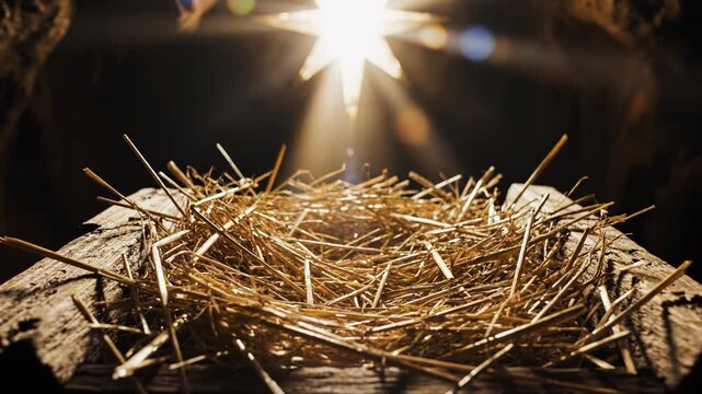 The Empty Manger and Bright Star of Bethlehem in a Dark Nativity Scene