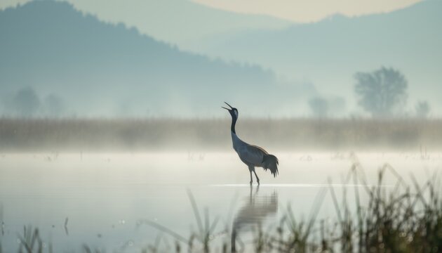Haunting Call of a Black-Necked Crane at Dawn in Misty Wetlands img 1770723836421 599