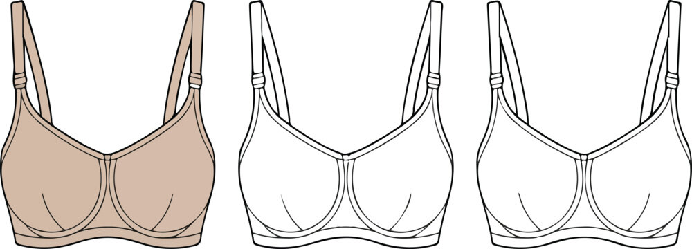 Women&rsquo;s Sports Bra CAD Drawing &ndash; Front and Back Technical Fashion Sketch