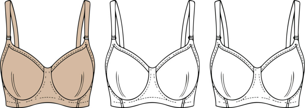Women&rsquo;s Sports Bra CAD Drawing &ndash; Front and Back Technical Fashion Sketch