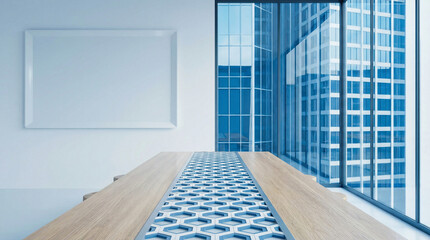 Clean modern business meeting room with bright city views, providing a professional background and compelling hero shot for corporate presentations