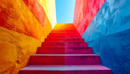 カラフル階段の上昇イメージ幸福背景