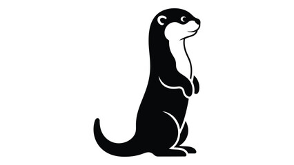 A black and white illustration of a curious otter standing upright isolated on white background, Vector © SILHUETTECHEMBER