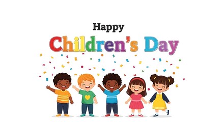 Fototapeta premium Happy Childrens Day Celebration With Colorful Confetti And Smiling Kids