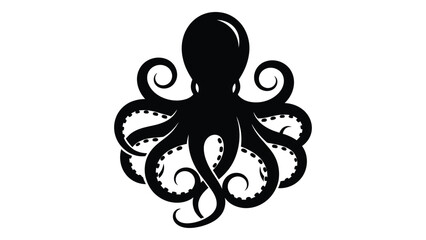 A detailed black and white illustration of an octopus with a stylized design isolated on white background, Vector © SILHUETTECHEMBER