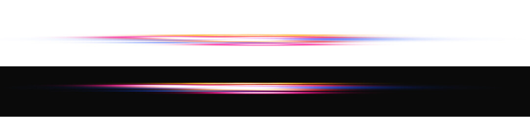 Colorful light streak overlay, dynamic horizontal lens flare effect for futuristic backgrounds and...